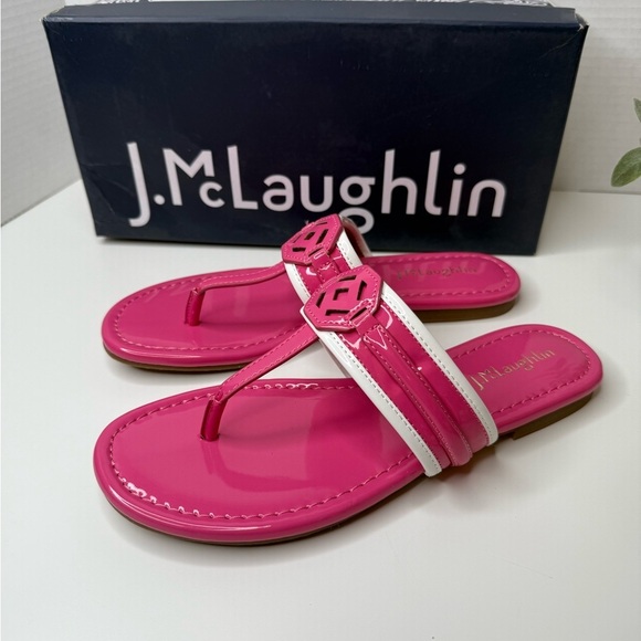 J. McLaughlin Nixi Pink Patent Leather Thong Style Flat Sandals Size 6.5 NWT - Picture 5 of 16